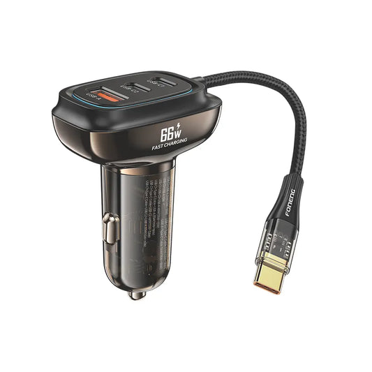 C20 A+C+C 3-Port Car Charger (66W & With Type-C Cable)