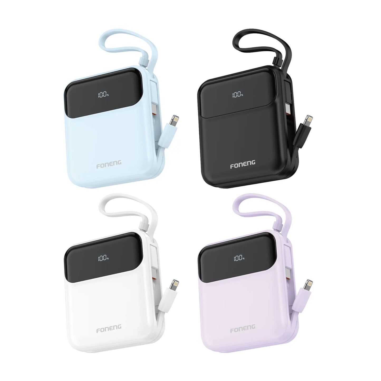 PX111 10000mAh Mini Power Bank with 2 Built-in Cables (22.5W)