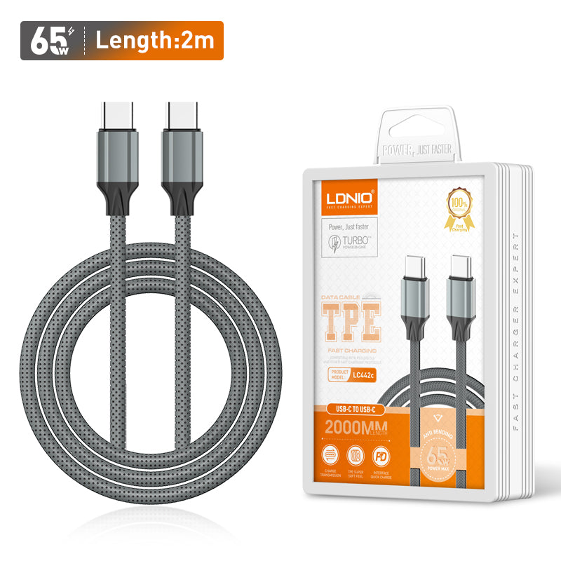 LDNIO - LC442C - Fast Charging Type-C To Type-C Data Cable - 2M - Grey