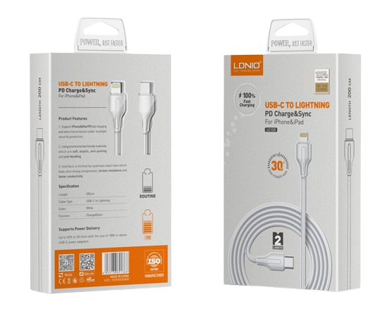 Ldnio LC122I Type-C To Lightning Cable 30W Fast Charging 2m