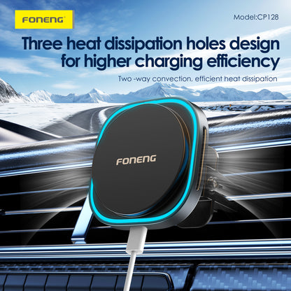 CP128 Magnetic Wireless Charging Car Phone Holder with Light (15W)
