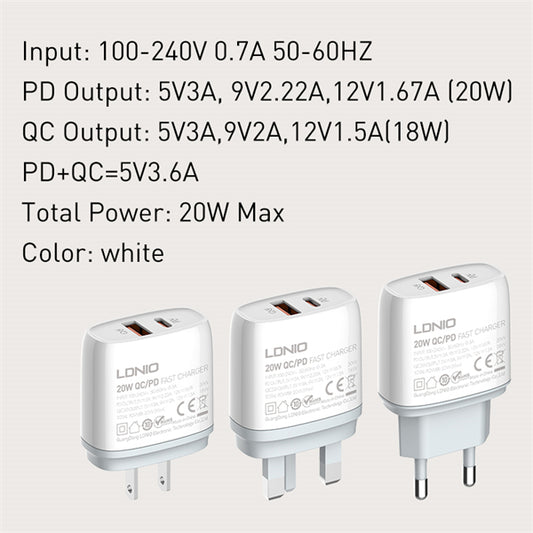 LDNIO (Q229) PD20W (USB-C) + QC.30 FAST CHARGER