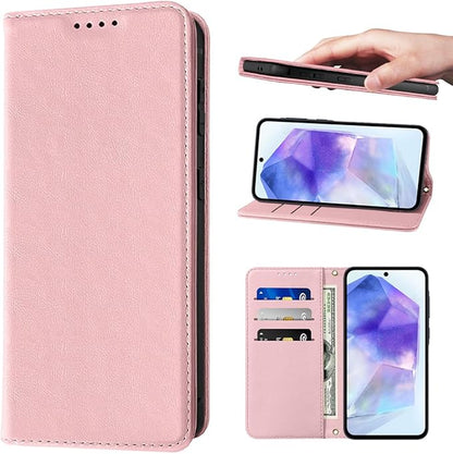 Leather Flip Book cover with card Slot Compatible with Samsung Galaxy A55 (Black)