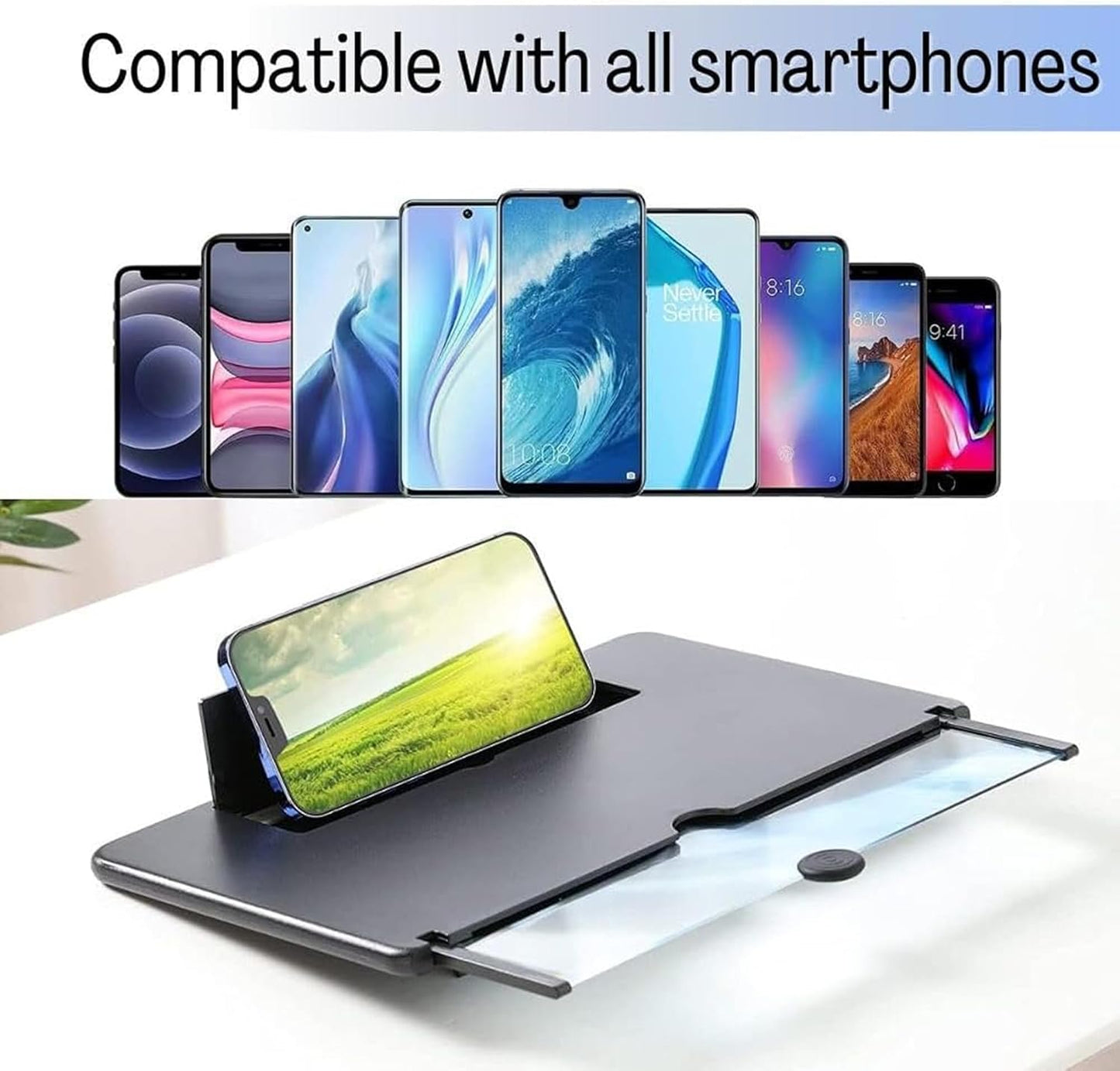 Screen Magnifier for Smartphone – 3D HD Phone Screen Amplifier with Foldable Stand