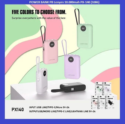 Lenyes PX140 10000mAh Power Bank with Built-in Cables
