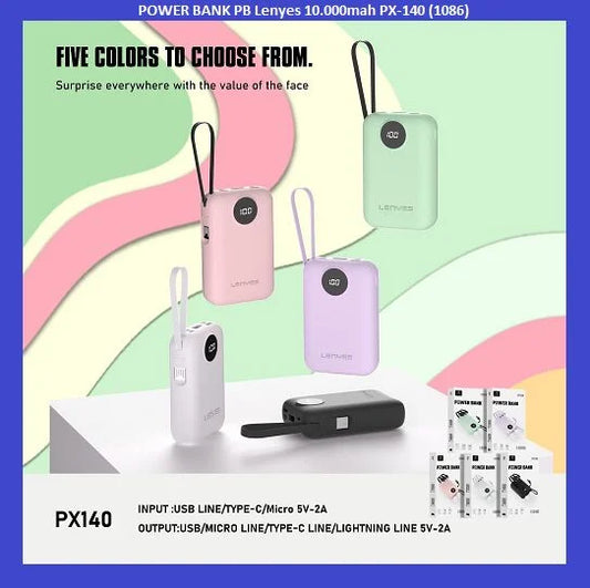 Lenyes PX140 10000mAh Power Bank with Built-in Cables