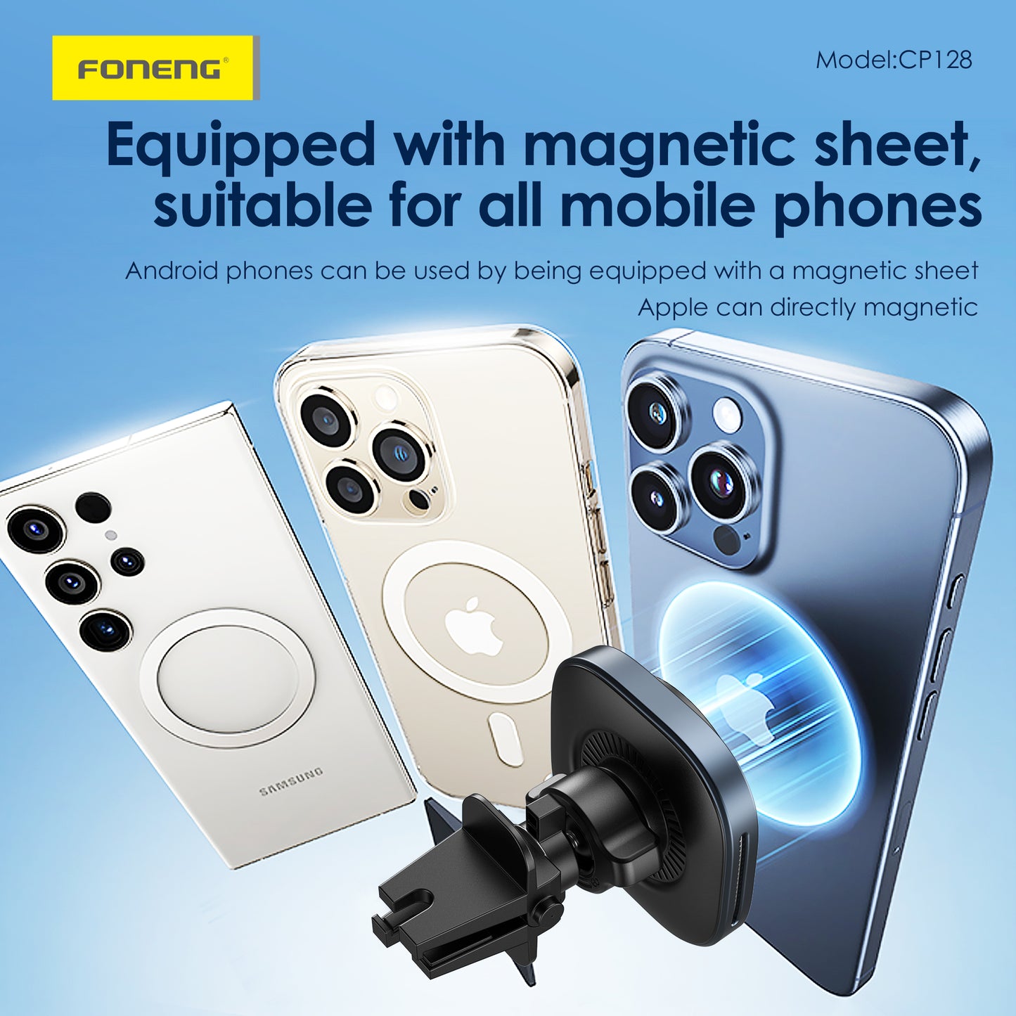 CP128 Magnetic Wireless Charging Car Phone Holder with Light (15W)