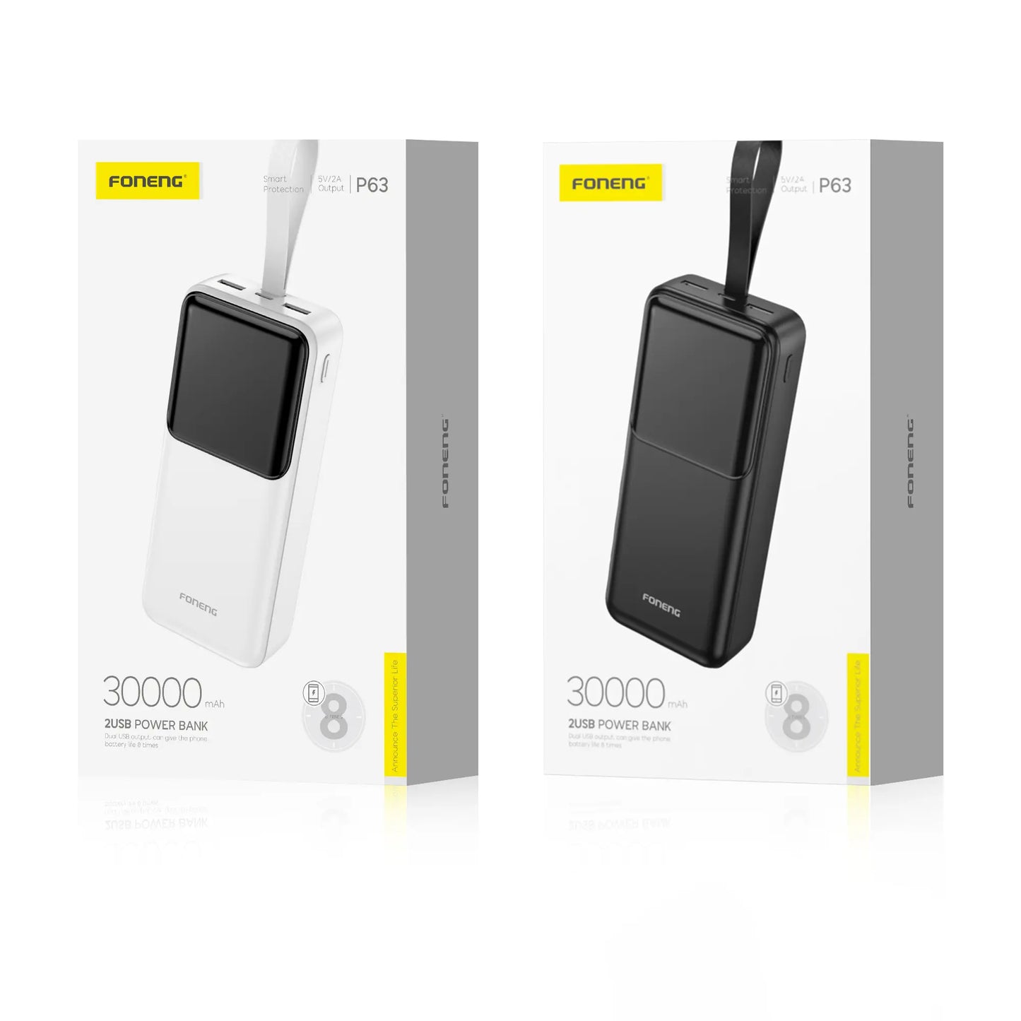 P63 30000mAh Power Bank (2A & 2 Outputs)