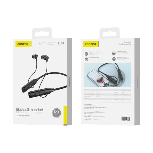 BL38 Digital Display Neckband Bluetooth Earphone
