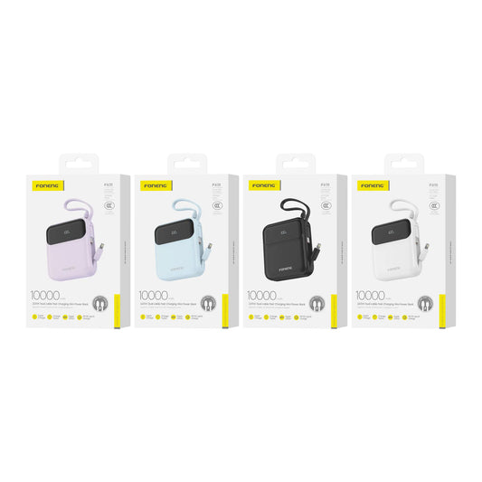 PX111 10000mAh Mini Power Bank with 2 Built-in Cables (22.5W)
